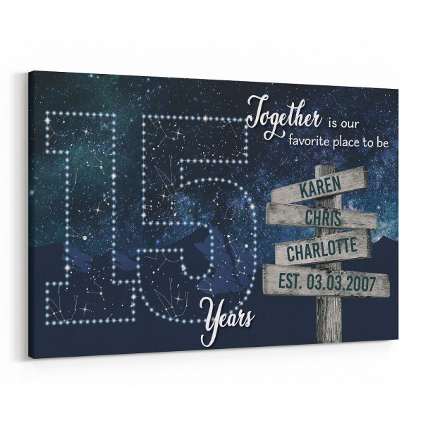 15 Years Together Star Map Street Sign Names Canvas Gift