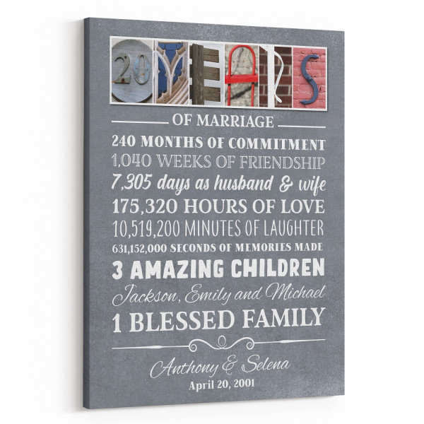 20 Years of Marriage Letter Art Canvas Print