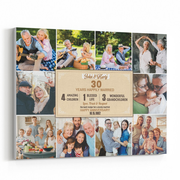 30th Anniversary Custom Canvas - Photo Collage with 10 Pictures