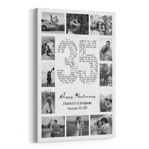 Personalized 35 Years Anniversary 12 Photo Collage And Song Lyrics Canvas Print