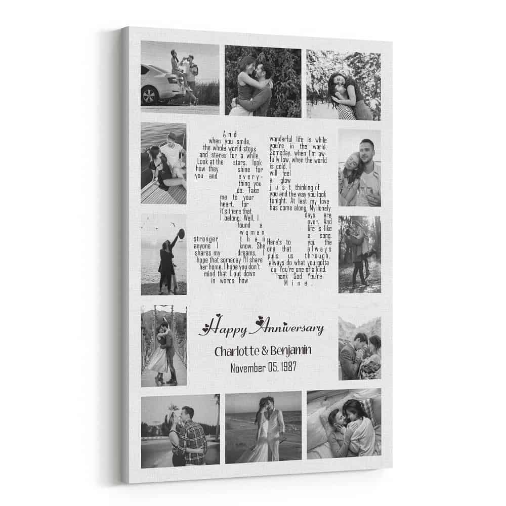 Personalized 35 Years Anniversary 12 Photo Collage And Song Lyrics Canvas Print