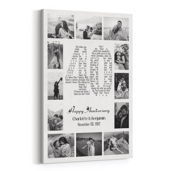 Personalized 40 Years Anniversary 12 Photo Collage And Song Lyrics Canvas Print