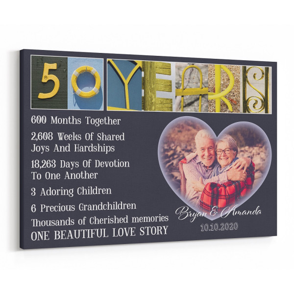 50 Years Wedding Anniversary Letter Art Counting Canvas Print