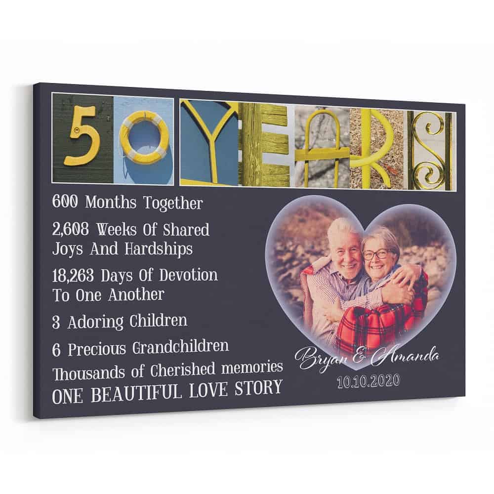 50 Years Wedding Anniversary Letter Art Counting Canvas Print