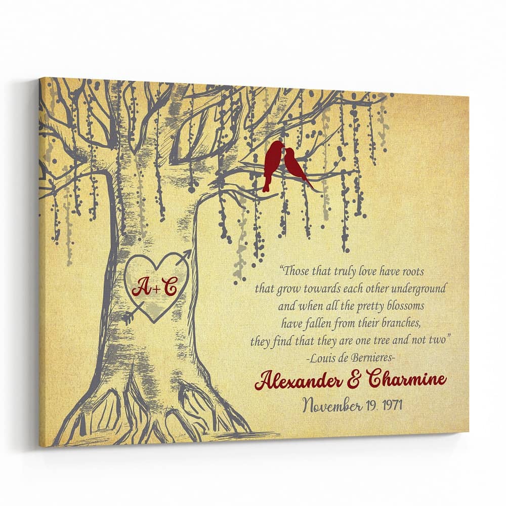 50th Anniversary Tree Custom Canvas Print – Red Love Birds