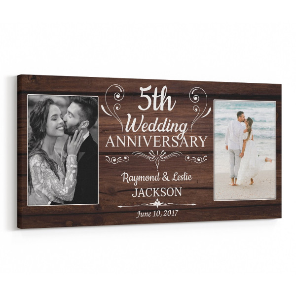 5th Wedding Anniversary Custom 2 Photos Canvas Print