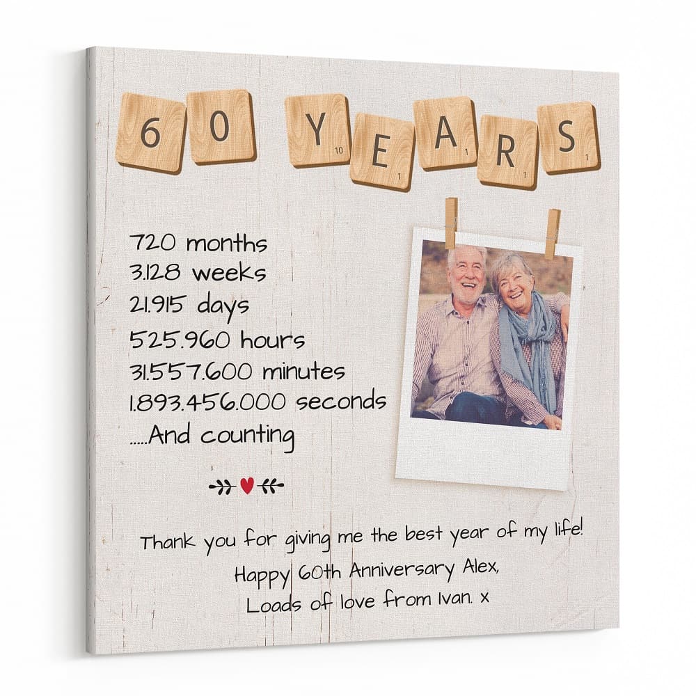 60 Year Anniversary Custom Polaroid Photo Canvas