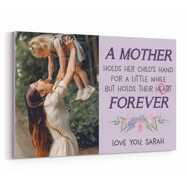 A Mother Holds Her Child's Hand Heart Forever Custom Photo Canvas Print