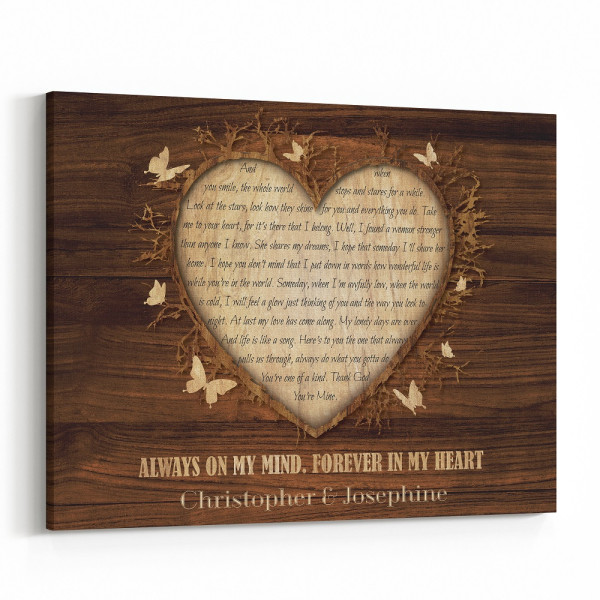 Always On My Mind Forever In My Heart Custom Song Lyrics Wood Canvas Print