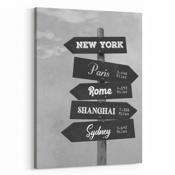 Custom Travel Signpost Canvas Print With Destination Cities