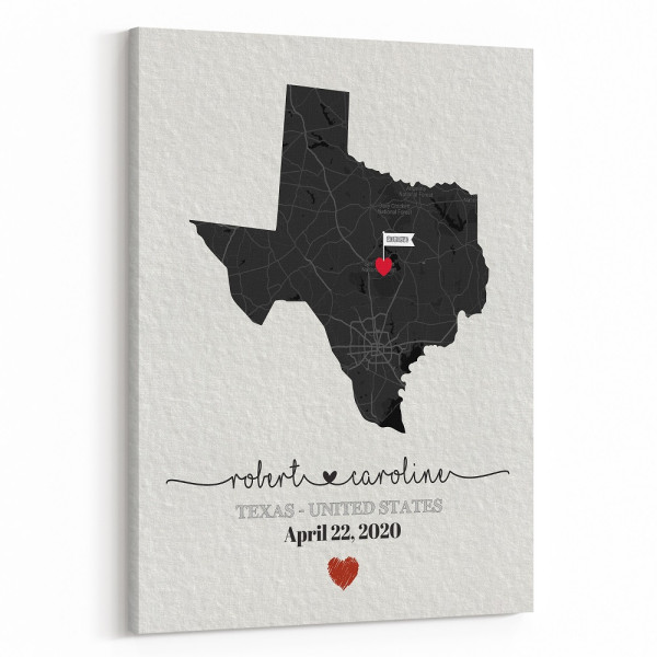 Engagement State Map Canvas Print - Personalized Any Location