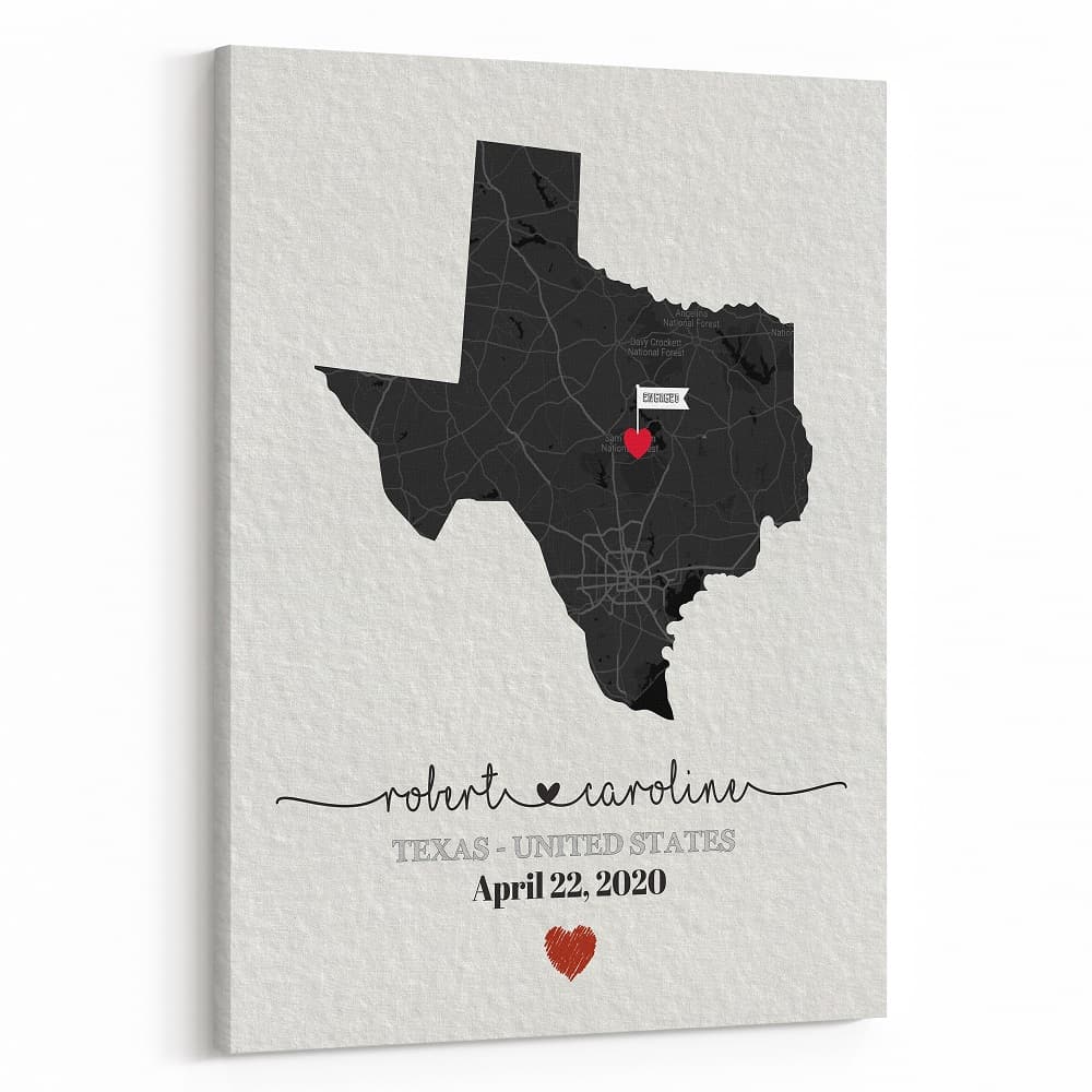 Engagement State Map Canvas Print – Personalized Any Location