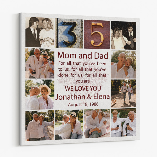 Happy 35th Anniversary Mom And Dad Custom Photo Canvas Print