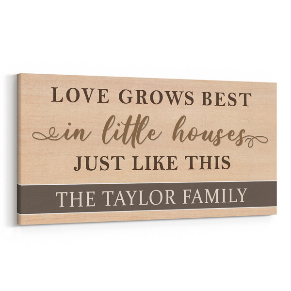 Love Grows Best In Little Houses Just Like This - Family Name Canvas Print