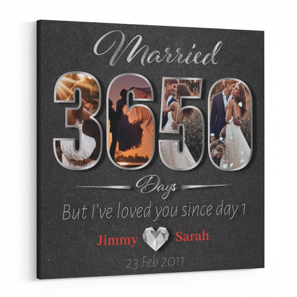 10th Anniversary 3650 Days Married Loved Since Day One Canvas