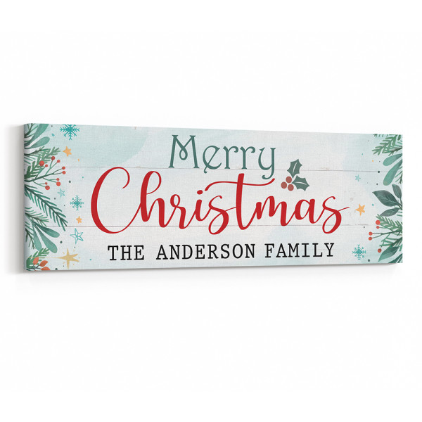 Merry Christmas Canvas Sign With Custom Family Name