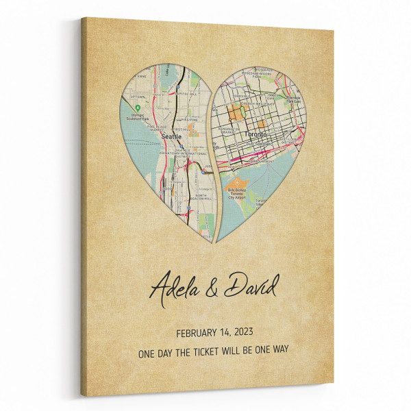 Custom Heart Map Canvas Print