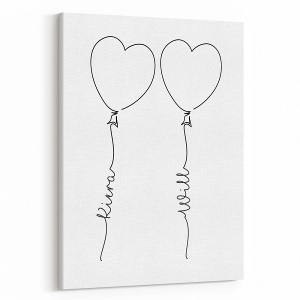 Personalized Heart Balloons Canvas Print