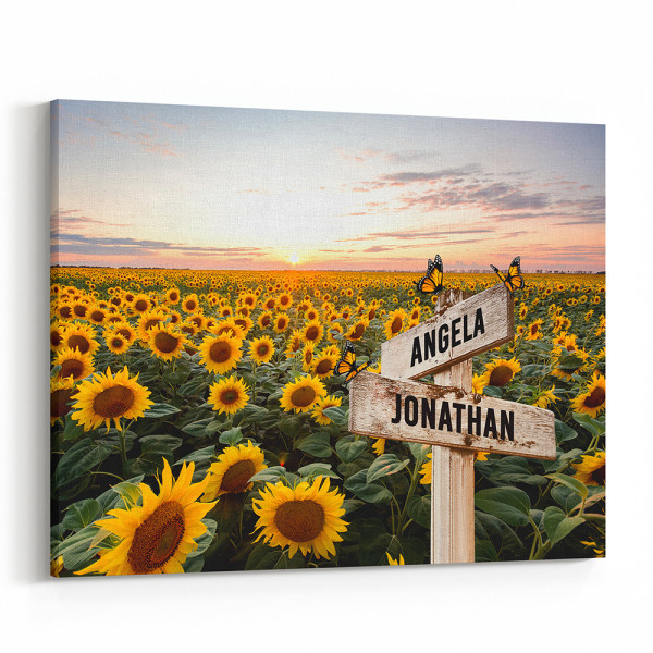 Sunflower Canvas Wall Art Custom Family Name Street Sign