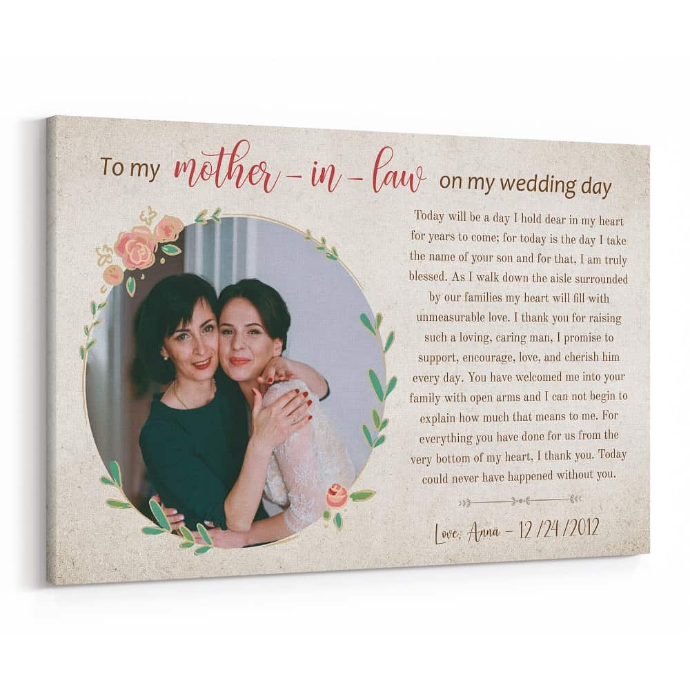 To My Mother In Law On My Wedding Day Photo Canvas Print