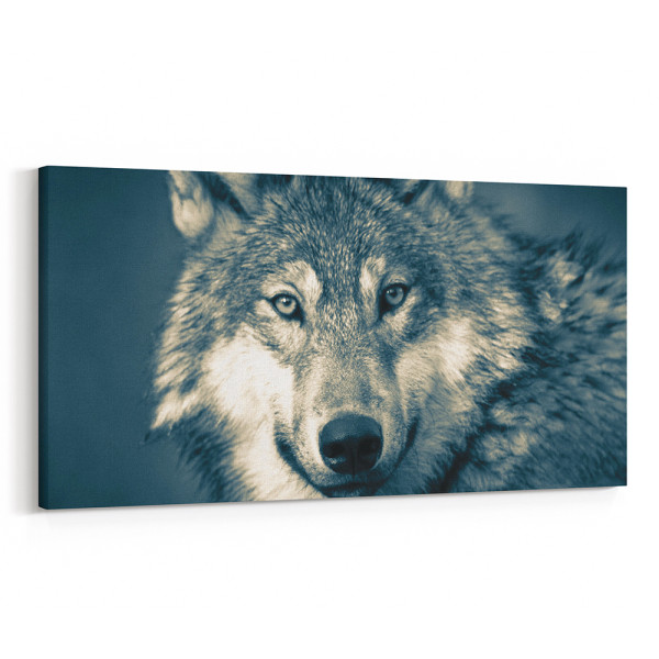 Wolf In Forest - Close Up Sepia Canvas Wall Art
