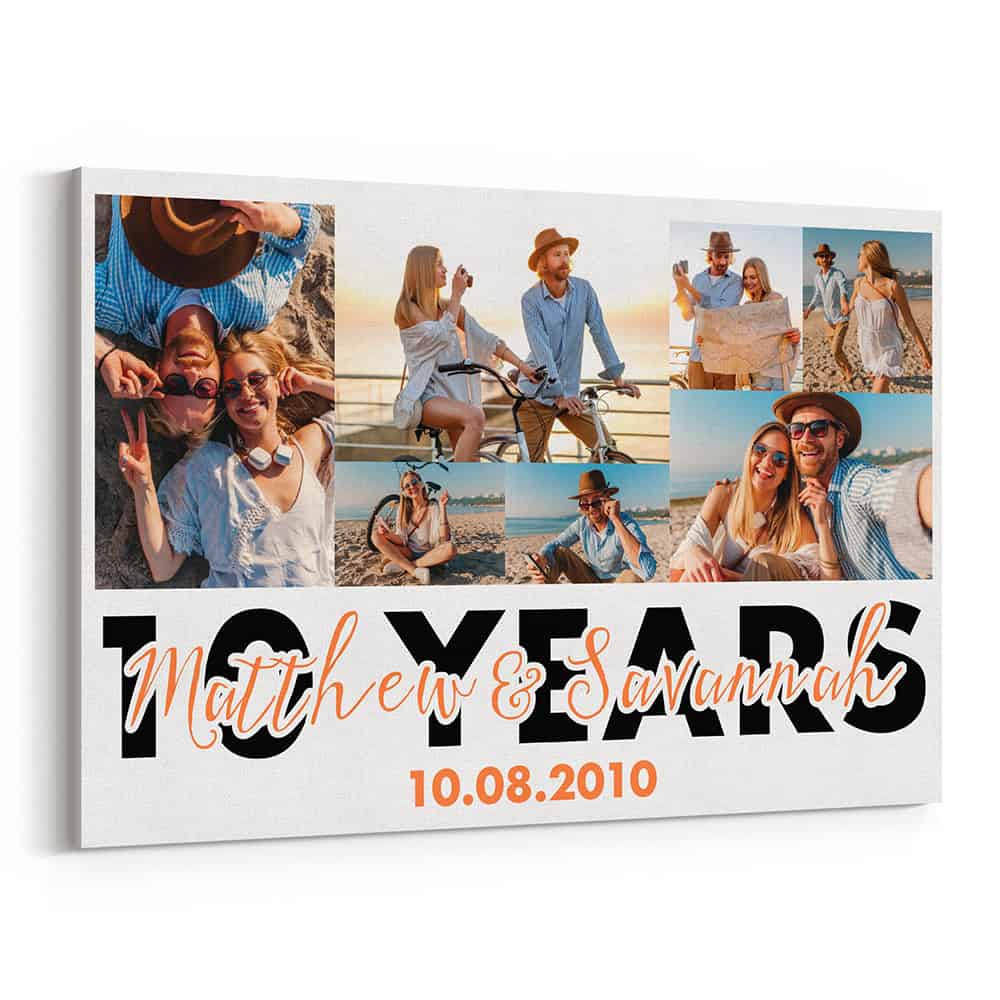 10 Year Anniversary Photo Collage Canvas – 7 Picture