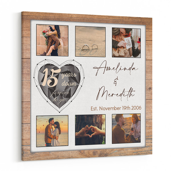 15 Years Down Forever To Go Anniversary Custom Canvas Print