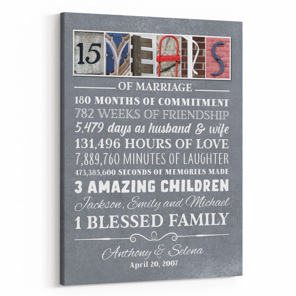 15 Years of Blessed Family Custom Letter Art Canvas Print