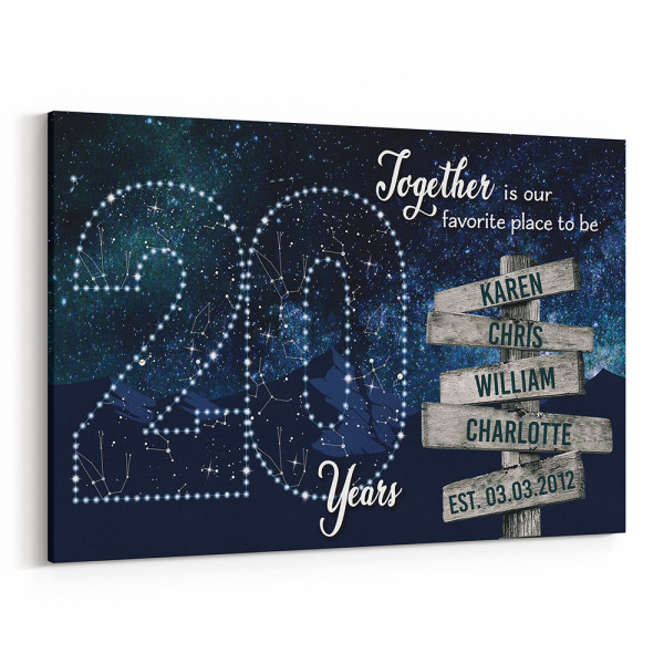 Personalized 20 Years Together Star Map Street Sign Names Canvas Print