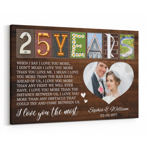 25th Anniversary Letter Art Heartfelt Love Quote - Wooden Background