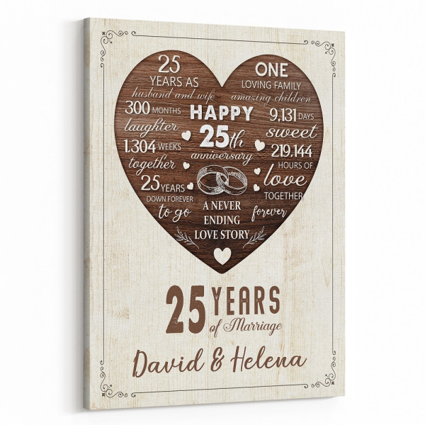 25th Custom Anniversary Milestone - A Never Ending Love Story Canvas Print