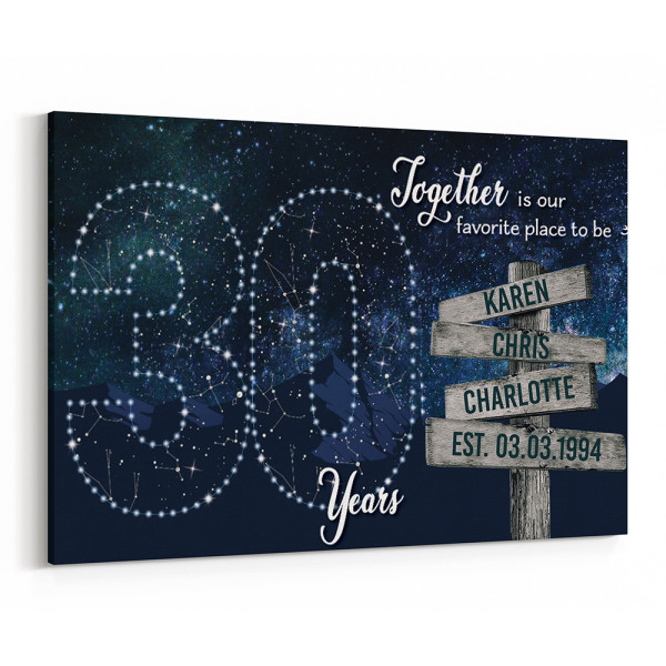 30 Years Together Star Map Street Sign Names Canvas