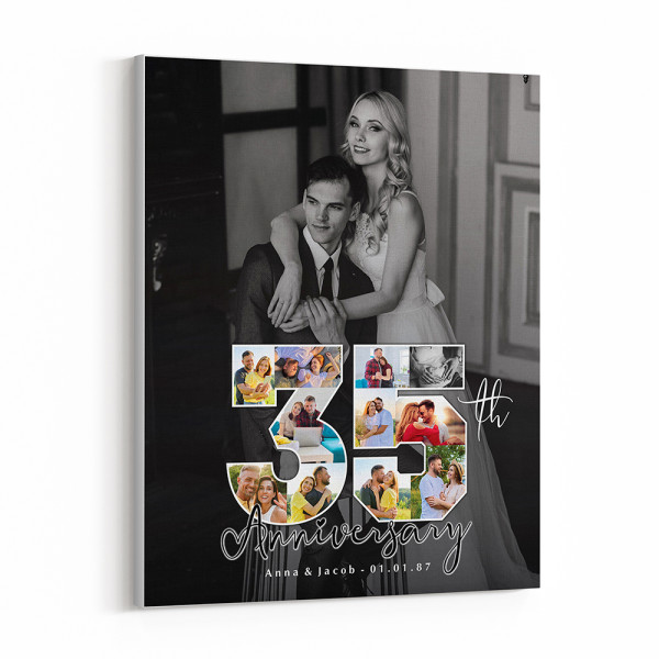 35th Anniversary Number Photo Collage Black And White Canvas Print