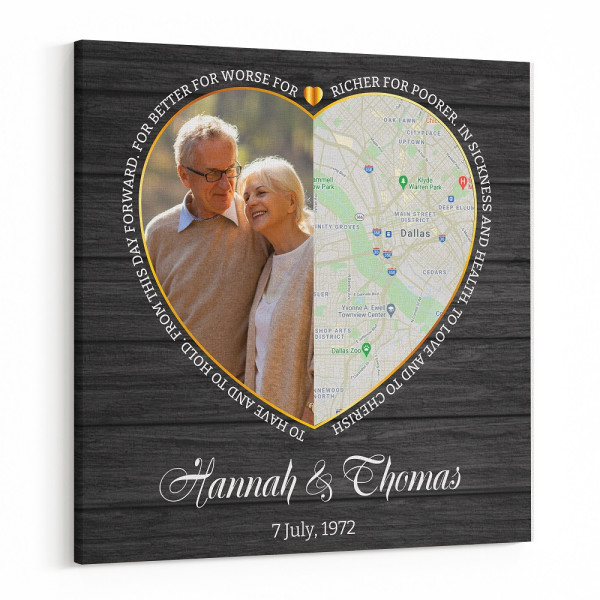 50th Anniversary Custom Photo Map Canvas Print