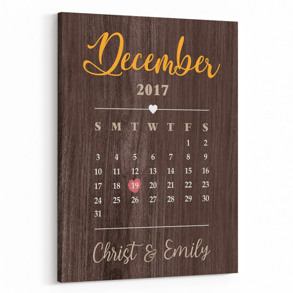 5th Wood Anniversary Custom Calendar Canvas Print