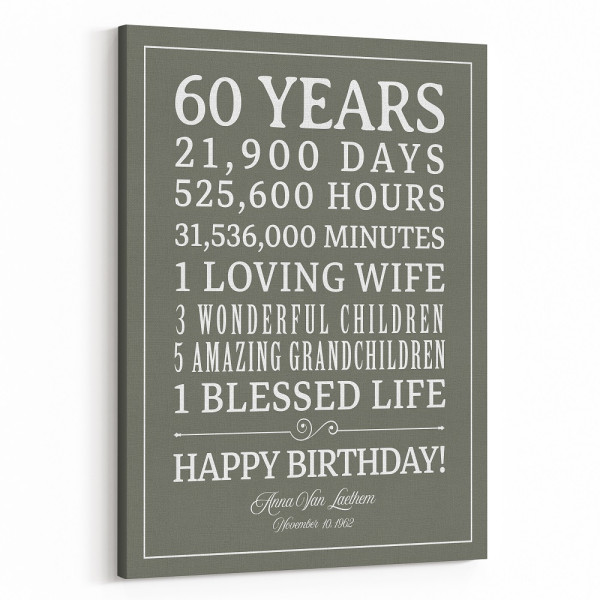 60 Years Custom Birthday Canvas Print