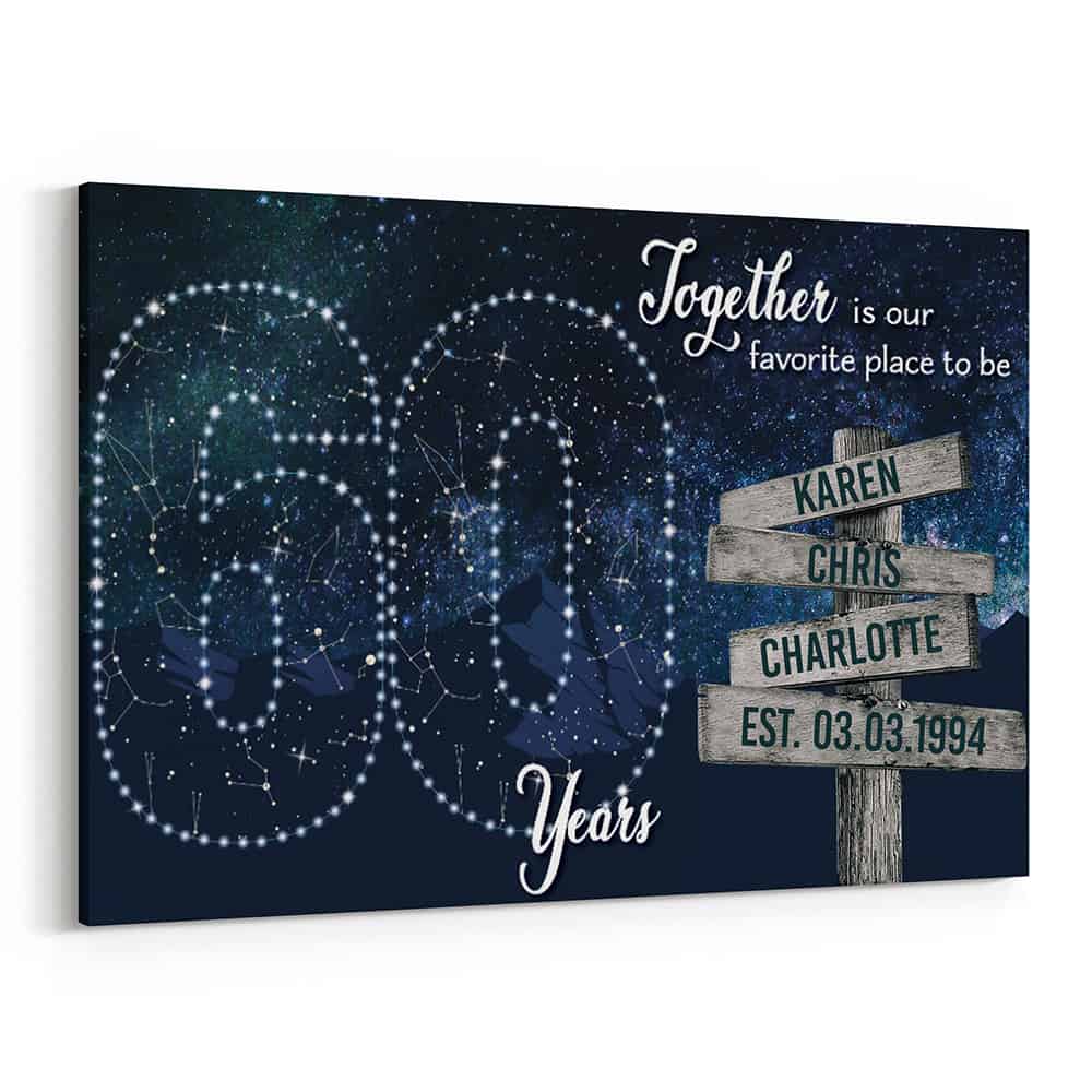 60 Years Together Star Map Street Sign Names Canvas Gift