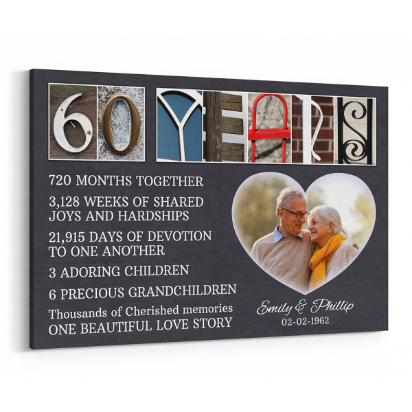 60 Years Wedding Anniversary Letter Art Counting Canvas Print