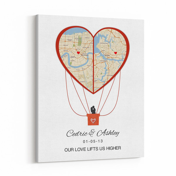 9 Year Anniversary - Custom Map Hot Air Balloon Canvas Print
