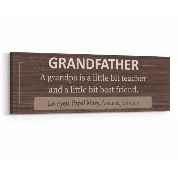 A Grandpa is a Little Bit Teacher and a Little Bit Best Friend Custom Name Canvas Print