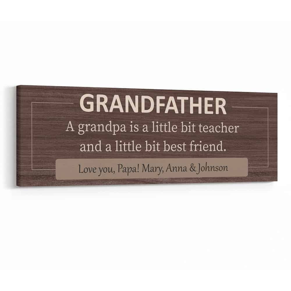 A Grandpa is a Little Bit Teacher and a Little Bit Best Friend Custom Name Canvas Print