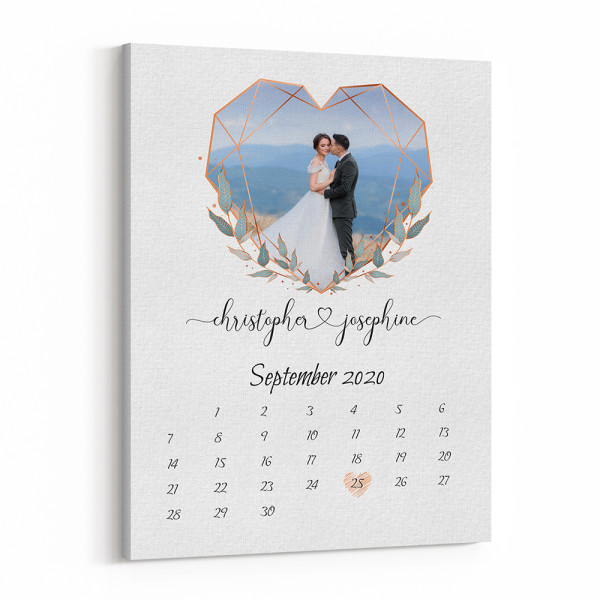 Calendar Diamond Heart Shaped Photo Canvas Print