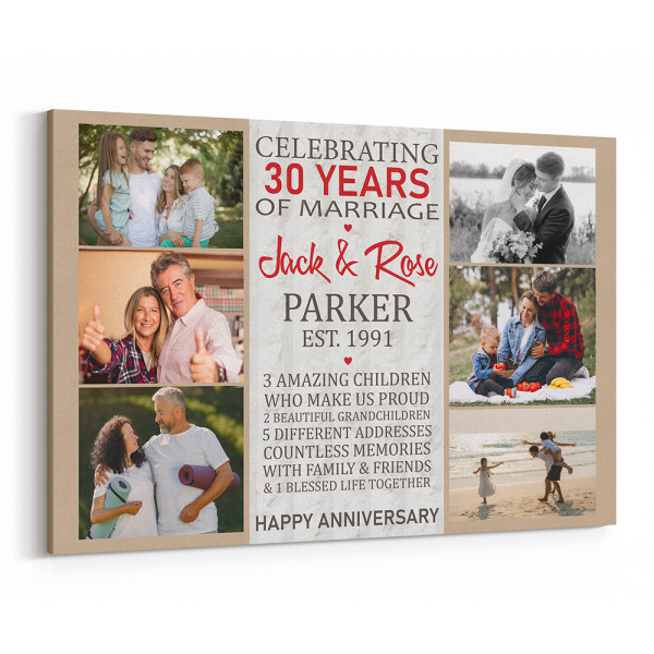 Celebrating 30 Years of Marriage – Photo Collage Canvas with 6 Photos