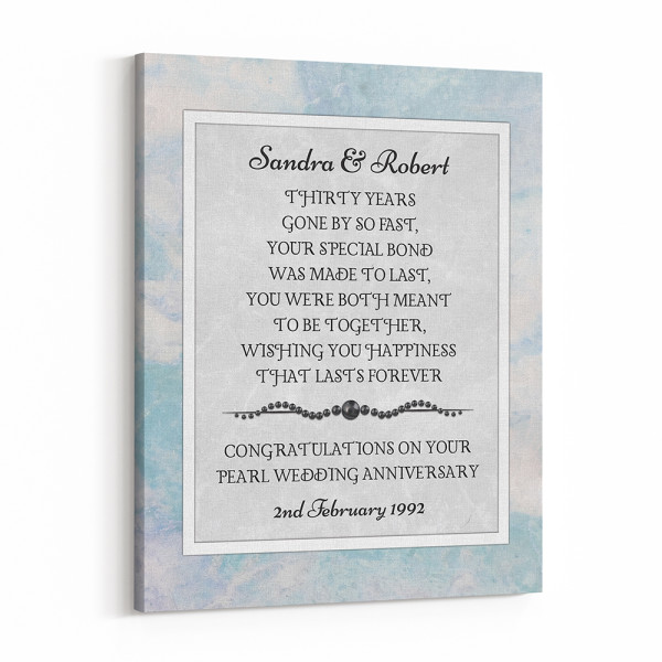 30th Anniversary Congratulations On Your Pearl Wedding Canvas