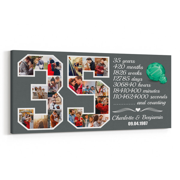 Custom Number 35 Photo Collage Milestone Canvas Print