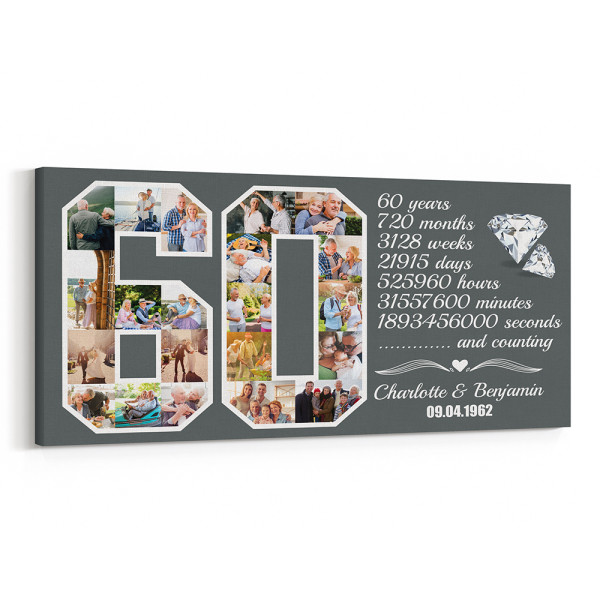 60 Years Anniversary Number Photo Collage Counting Canvas Print
