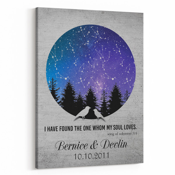 10th Anniversary Tin Star Map with Bare Tree Canvas Print