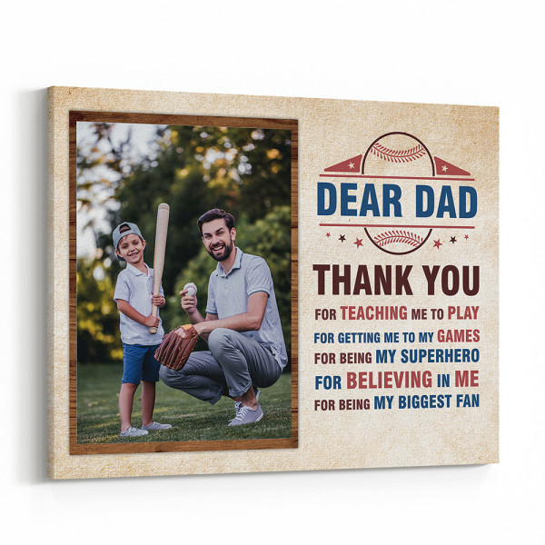 Dear Dad Thank You for Teaching Me to Play Canvas Print