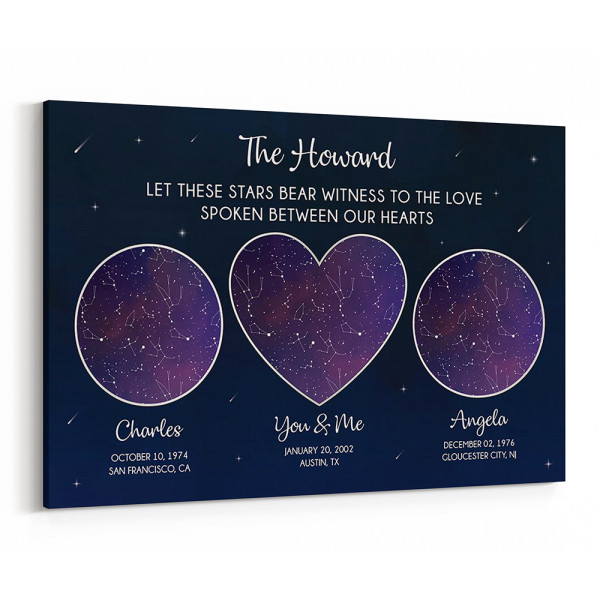 Family Custom 3 Star Sky Maps Canvas Print