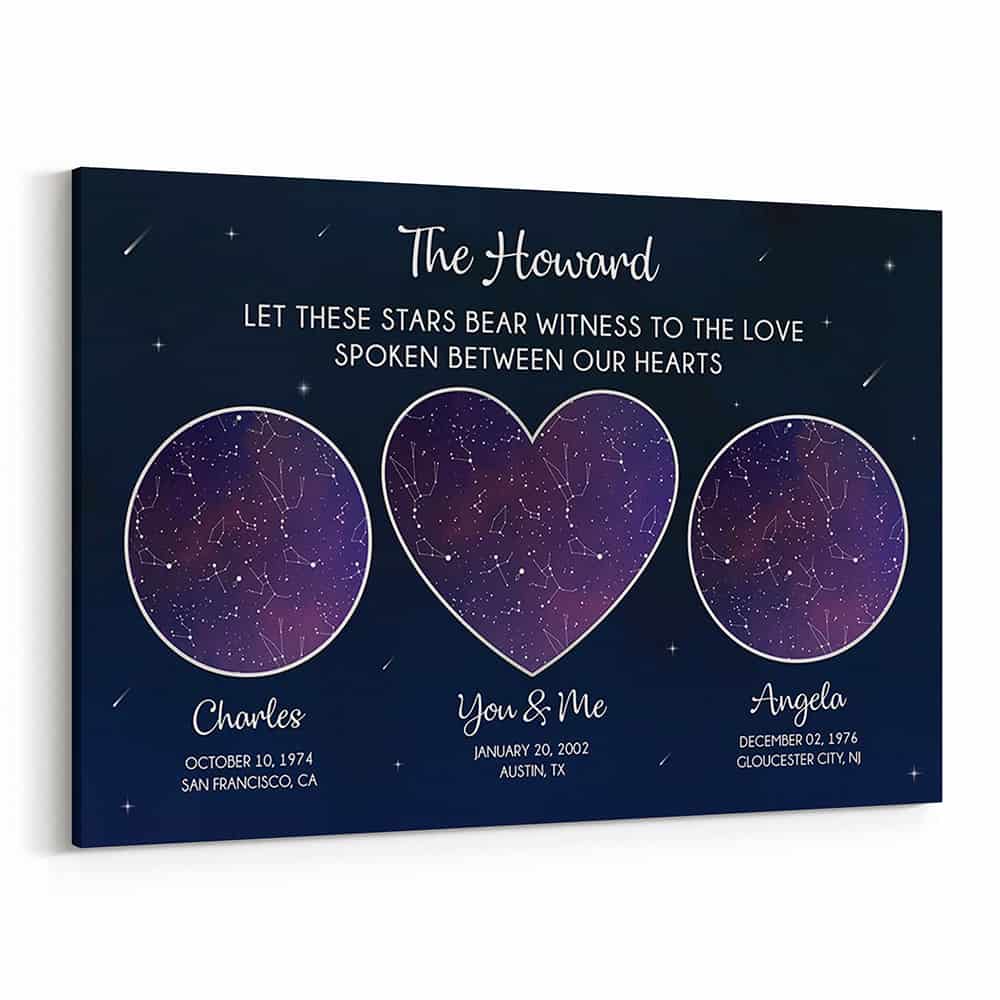 Family Custom 3 Star Sky Maps Canvas - Family Custom 3 Star Sky Maps Canvas Print 20th Anniversary 2 